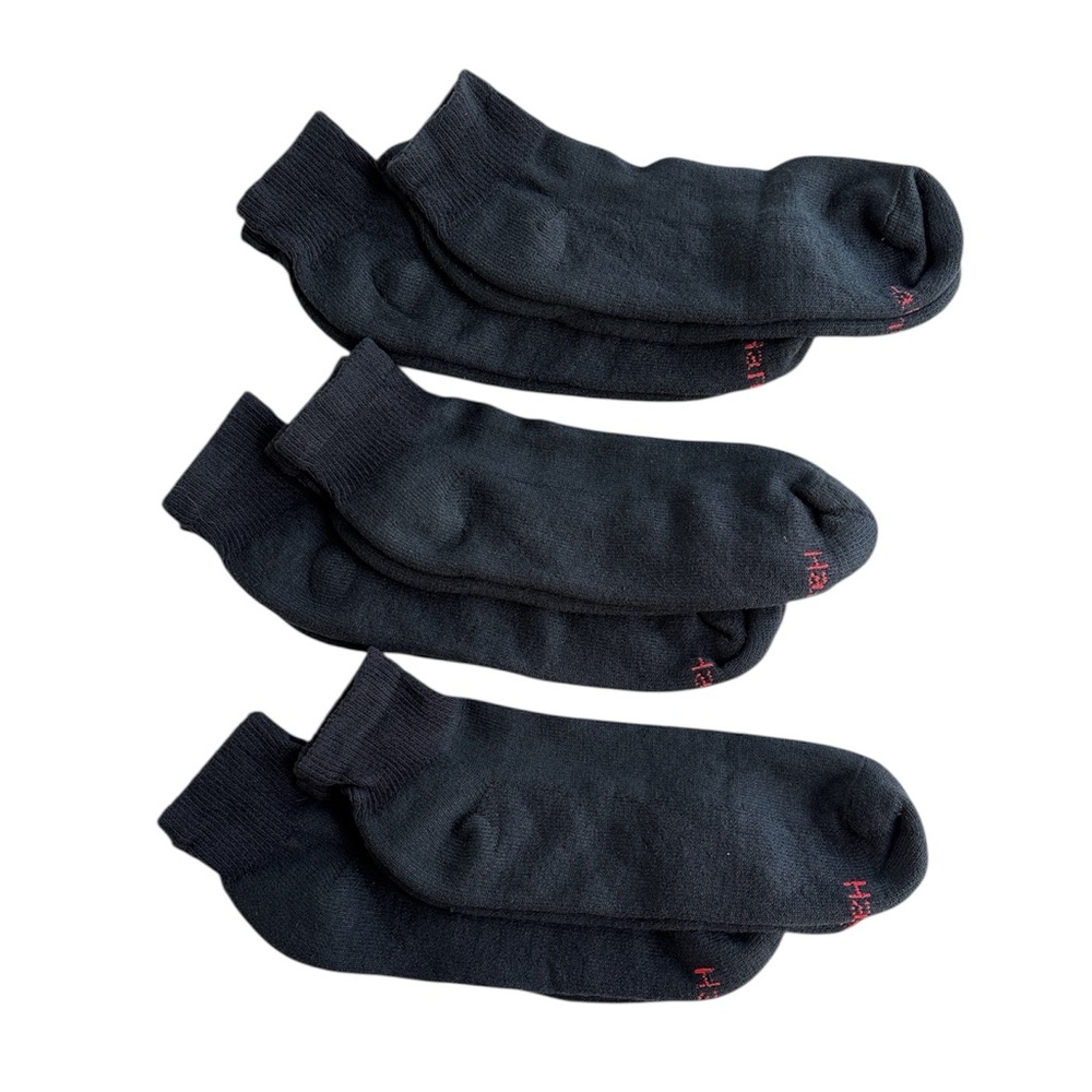 Hanes Men's Black Cushion Ankle Socks Shoe Size 12-14 - Pack of 6 Double Tough